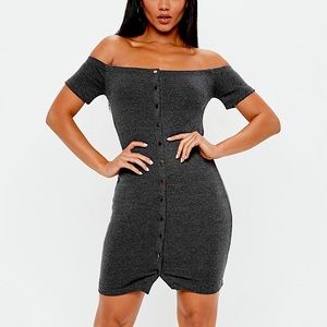 NEW Missguided “Bardot Popper Ribbed Mini Dress”